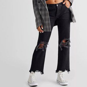 NWT Free People We The Free Washed Black Maggie Midrise Straight Jeans 24